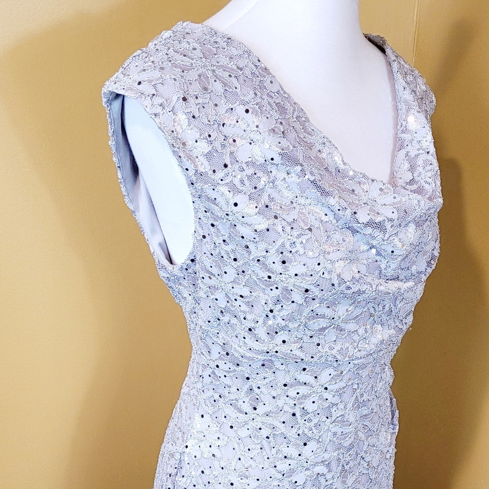 Silver Lace Cocktail Dress - Picture 4 of 12